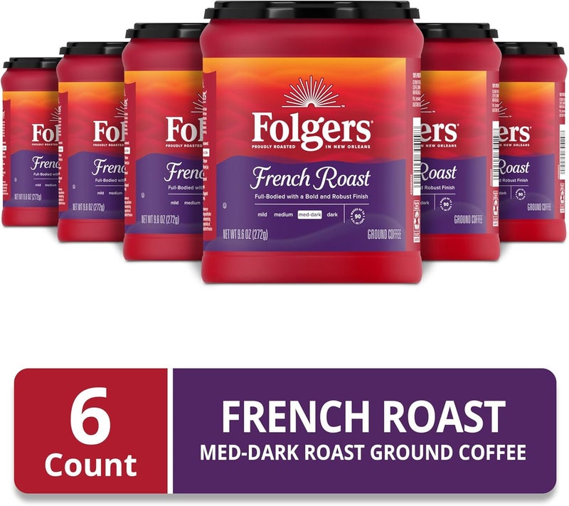 Folgers French Roast Medium Dark Roast Ground Coffee, 9.6 Ounces (Pack of 6) - Image 2